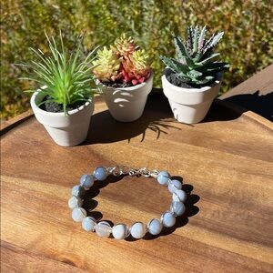 Blue Agate and silver-tone wire wrapped bracelet